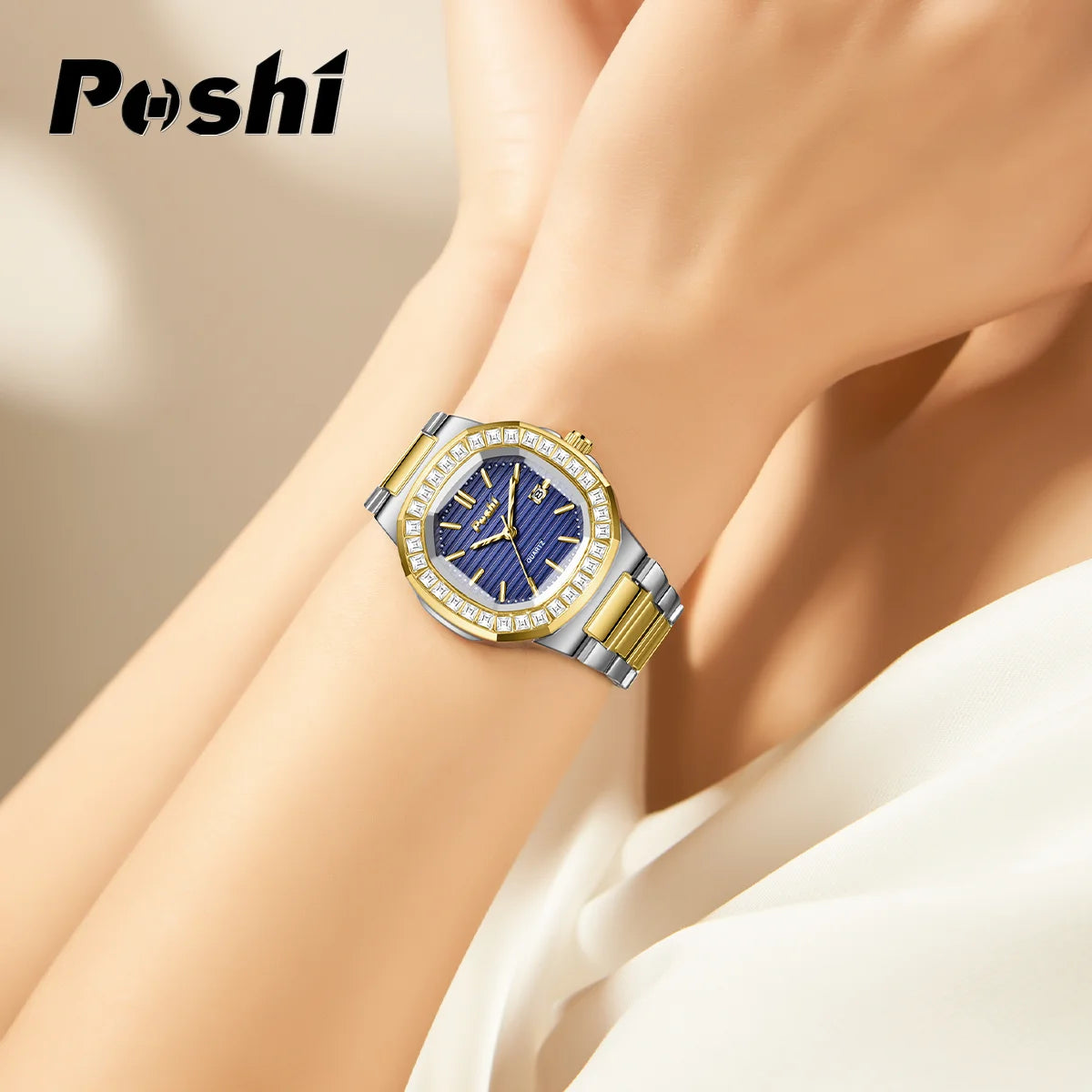 POSHI  montres à Quartz pour femmes cadran en cristal avec Date décontracté