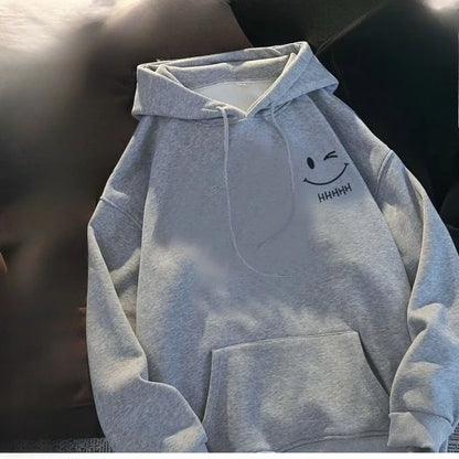 Femmes souriant visage drôle mode Couple pull à capuche américain lourd ample épaissi cachemire sweat à capuche pour garçon pull haut