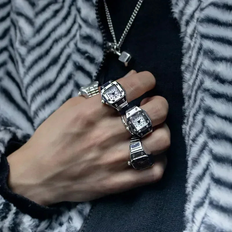 Montre de doigt punk vintage pour hommes et femmes, mini bracelet élastique,