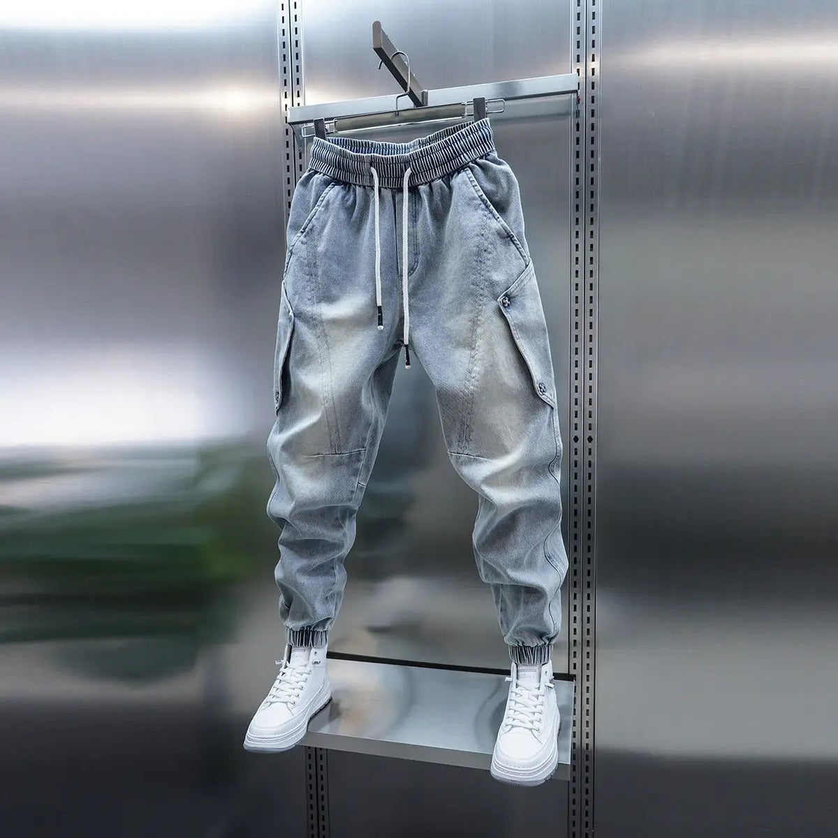 Jean de travail à grande poche, mode hip hop harem street, pantalon bleu, marque de luxe de haute qualité, vêtements pour hommes