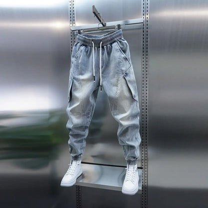Jean de travail à grande poche, mode hip hop harem street, pantalon bleu, marque de luxe de haute qualité, vêtements pour hommes