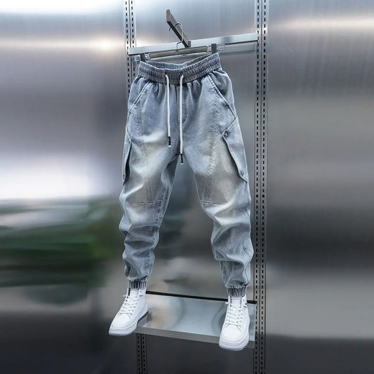 Jean de travail à grande poche, mode hip hop harem street, pantalon bleu, marque de luxe de haute qualité, vêtements pour hommes