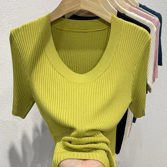 T-shirt d'été polyvalent à manches courtes pour femme, coupe couvertes, haut simple, piedmont Ice InjChic