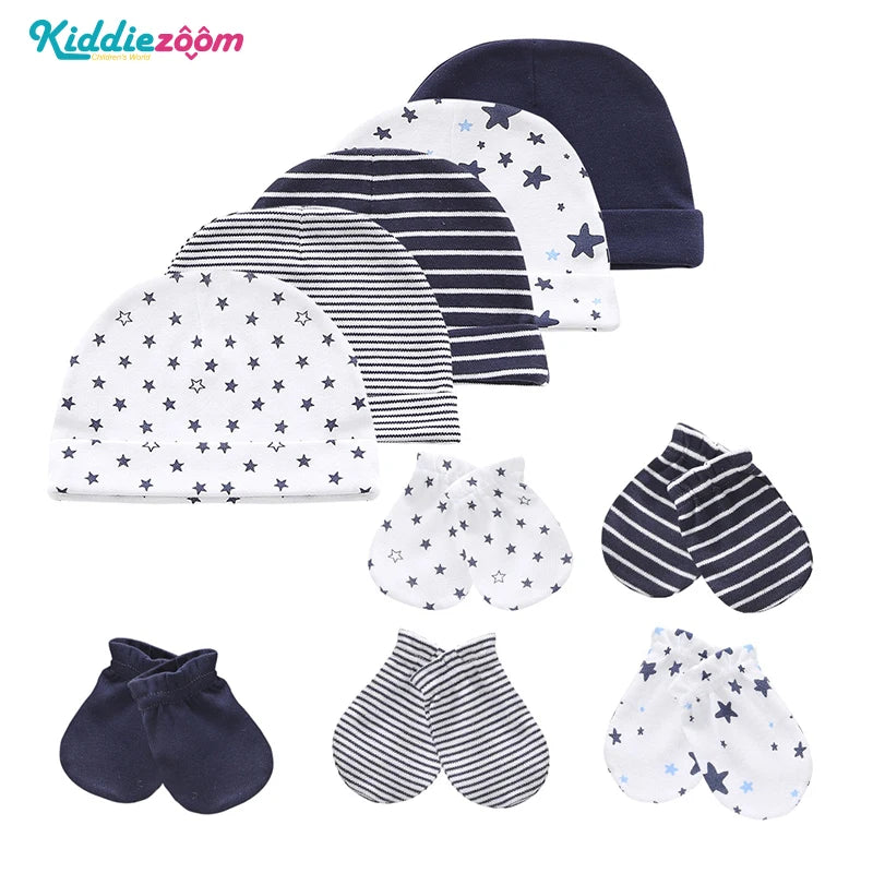 Kiddien'aime-Ensemble bonnet et gants pour nouveau-né, accessoires de vêtements pour bébé garçon, bonnets 100% coton, chapeau d'hôpital, mitaines trempées, 0-6M, lot de 10 pièces