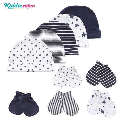 Kiddien'aime-Ensemble bonnet et gants pour nouveau-né, accessoires de vêtements pour bébé garçon, bonnets 100% coton, chapeau d'hôpital, mitaines trempées, 0-6M, lot de 10 pièces