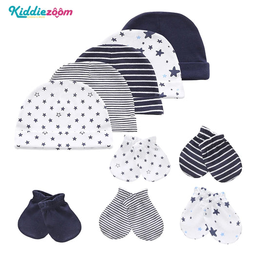 Kiddien'aime-Ensemble bonnet et gants pour nouveau-né, accessoires de vêtements pour bébé garçon, bonnets 100% coton, chapeau d'hôpital, mitaines trempées, 0-6M, lot de 10 pièces