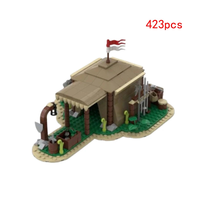 CreSauu-décennie s de construction d'architecture médiévale assemblés par des parents, puzzle modèle de tente, vue sur la rue, petits MOC-132503 ponctuels, 85668, 145861