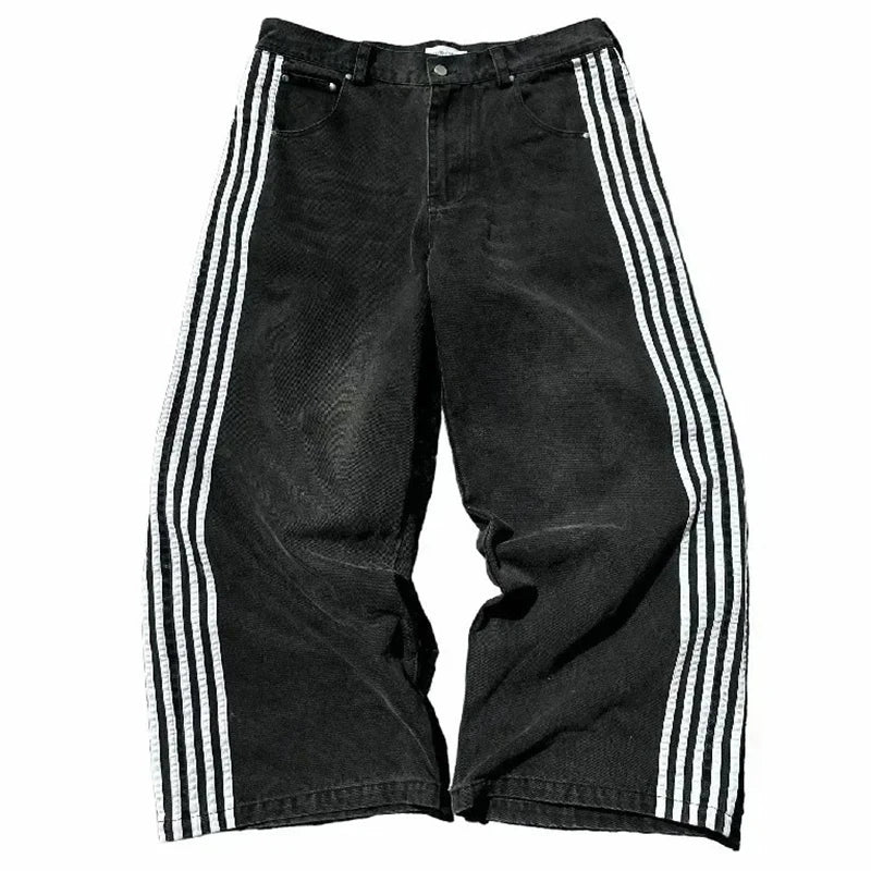 Y2K – jean Baggy rétro pour hommes, broderie croisée américaine, Patchwork, ample, Streetwear, pantalon gothique à jambes larges