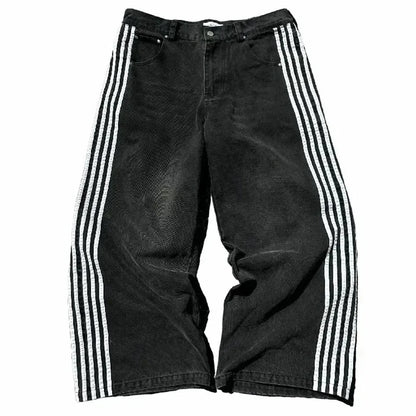 Y2K – jean Baggy rétro pour hommes, broderie croisée américaine, Patchwork, ample, Streetwear, pantalon gothique à jambes larges
