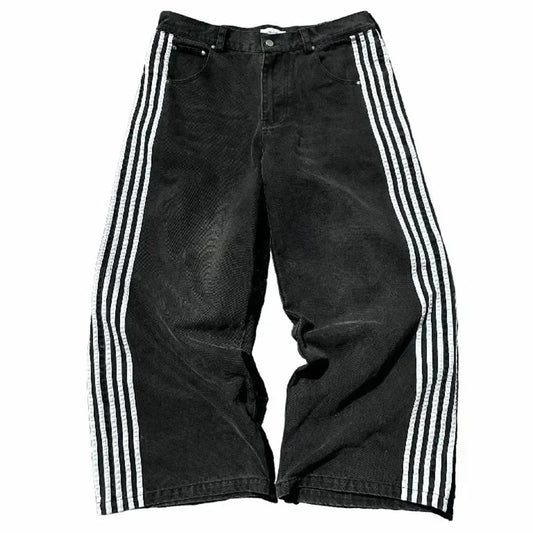 Y2K – jean Baggy rétro pour hommes, broderie croisée américaine, Patchwork, ample, Streetwear, pantalon gothique à jambes larges