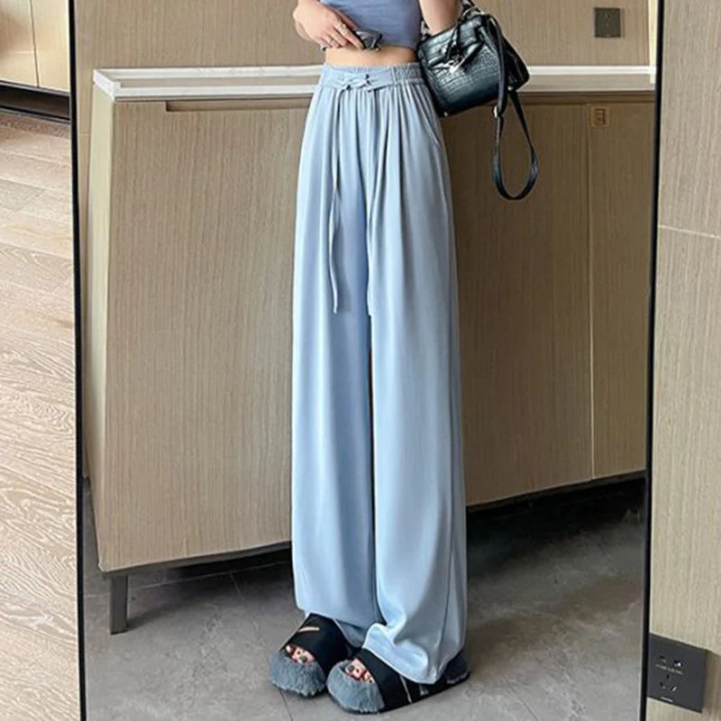2025 printemps dame Chic taille haute costume pantalon femme coréenne à lacets jambe droite pantalon femmes couleur unie tout Match pantalon de travail