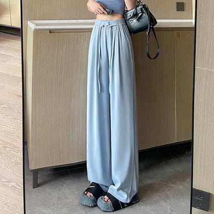 2025 printemps dame Chic taille haute costume pantalon femme coréenne à lacets jambe droite pantalon femmes couleur unie tout Match pantalon de travail