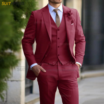Ensemble de costumes élégants pour hommes, tenue formelle sur mesure pour Banquet de mariage, marié, mode fête, Slim Fit, Blazer, gilet, pantalon, 3 pièces