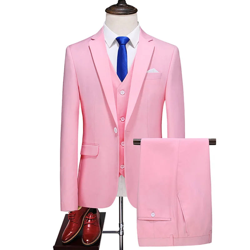 Costume vert clair pour Homme, 3 pièces (veste + pantalon + gilet), noir, gris, rouge, Terno Masculino, mode Slim, taille asiatique M-6XL