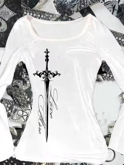 Harajuku esthétique Punk lettre croix impression Y2K T-shirt Hip Hop Streetwear bébé T-shirt mode Goth haute rue à manches longues hauts