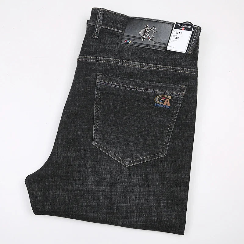 Jean d'été noir 117CM Extra Long grand hommes droit mince étiré taille haute homme Denim pantalon grande taille 42 44 grand pantalon