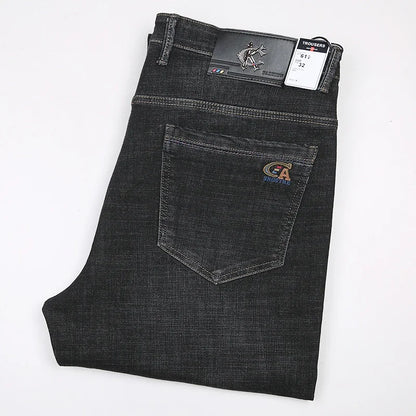 Jean d'été noir 117CM Extra Long grand hommes droit mince étiré taille haute homme Denim pantalon grande taille 42 44 grand pantalon