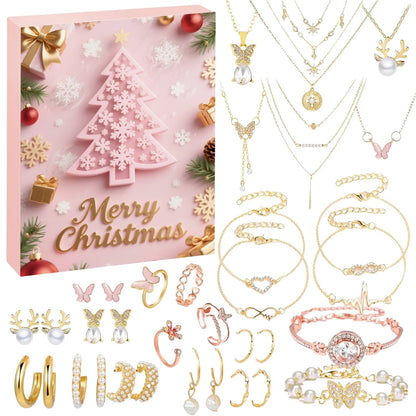 Calendrier de compte à rebours de noël 24 jours, calendrier de l'avent, collier, Bracelet, boucles d'oreilles, cadeaux de noël