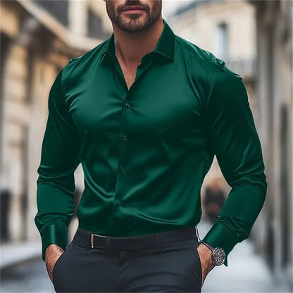 Chemise homme décontracté confort couleur unie vacances de mariage chemise à manches longues luxe Royal haut à revers grande taille expédition rapide