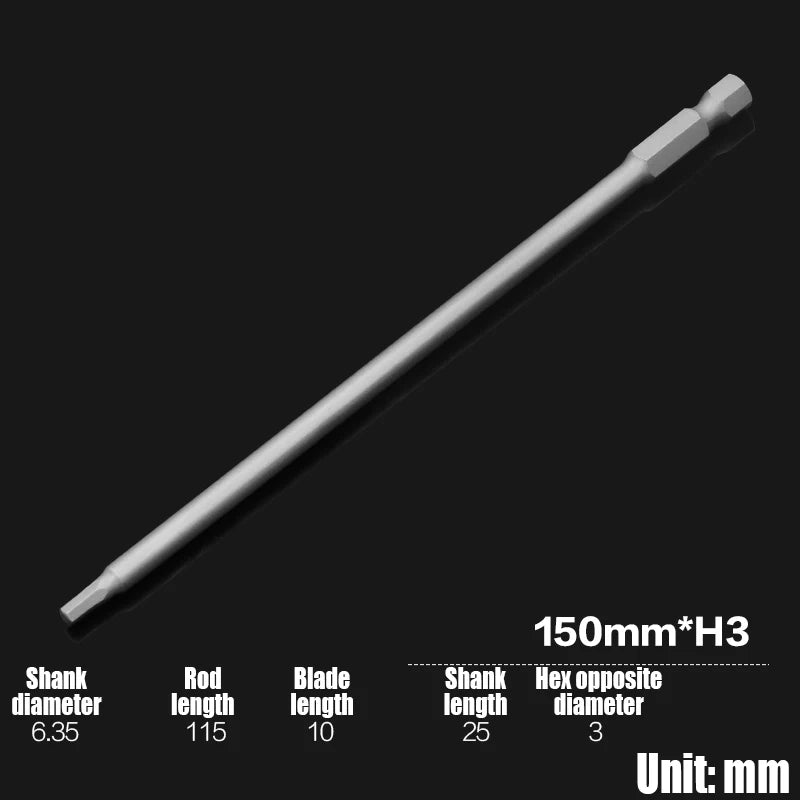 Foret Allen à tête hexagonale H2-H10, 75mm, 150mm, 200mm, embout de tournevis hexagonal électrique, tête de lot magnétique, tournevis à percussion, 1 pièce