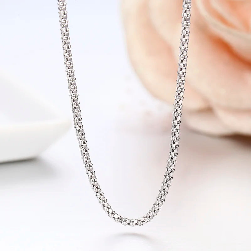 1.5mm largeur 35 cm-80 cm 925 Sterling Argent Popcorn Chaîne Colliers Femmes Bijoux Filles Collier kolye 14 "-32" Italie collares mujer