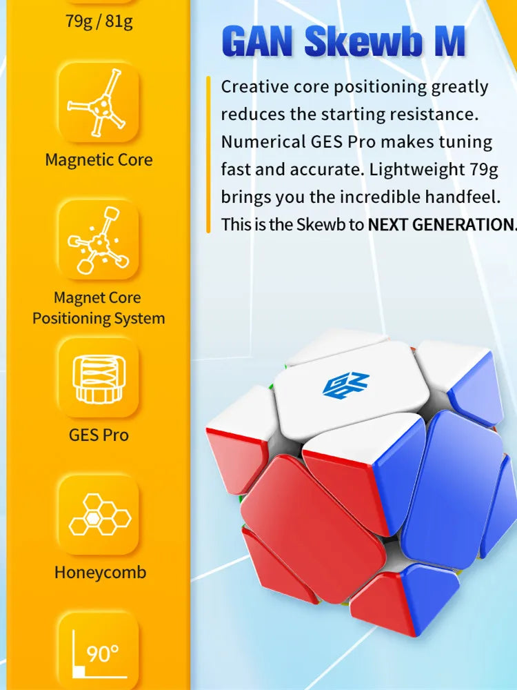 GAN Skewb Cube de vitesse magnétique M sans autocollant skewb gan Speedcube 32 aimants Version améliorée Cube magique professionnel Puzzle jouets