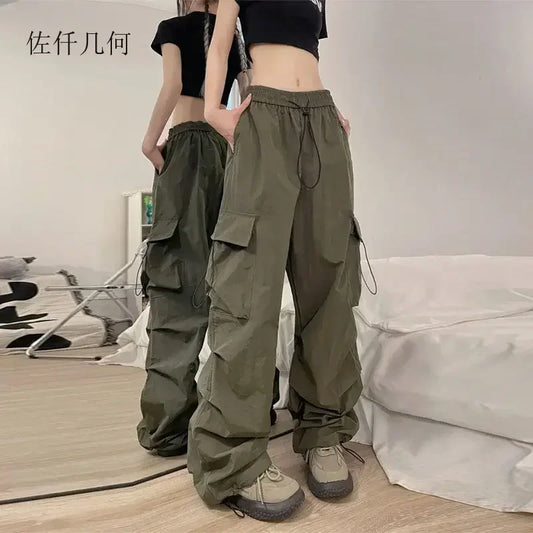 Mode 2025 femmes pantalons américain haute rue femme décontracté ample Cargo pantalon femme armée vert pantalon Streetwear