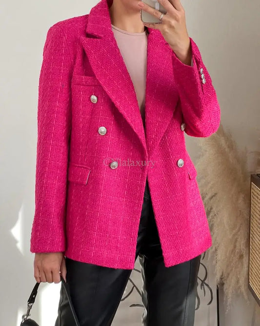 CNlalaxury-Blazer en tweed à double boutonnage pour femme, manteau de trajet avec poche, manches longues, décontracté, printemps, automne, 2024