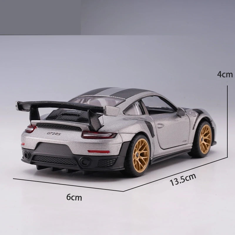 Modèle de voiture jouet Porsche 911 GT2 RS Carrera, course en métal moulé sous pression, Miniature, son et lumière, Collection cadeau pour garçons, 1/32