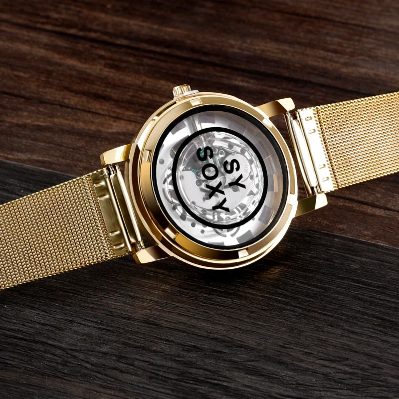 Montre Seton de luxe pour hommes et femmes, montres à la mode, bracelet en acier doré,