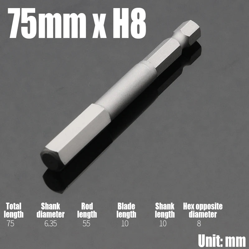 Foret Allen à tête hexagonale H2-H10, 75mm, 150mm, 200mm, embout de tournevis hexagonal électrique, tête de lot magnétique, tournevis à percussion, 1 pièce