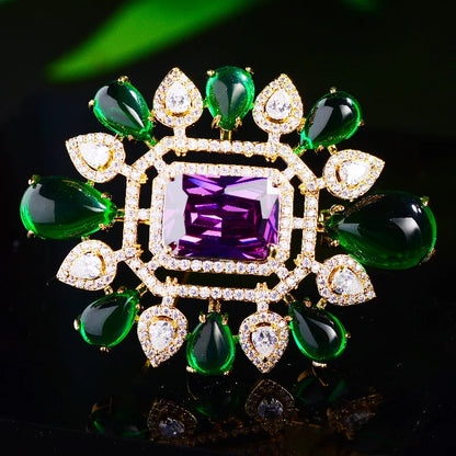 SUYU Imitation jadéite rectangulaire couleur correspondant cubique zircone broche vêtements accessoires fixation accessoires broches