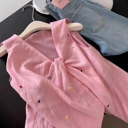 Coréen rose amour croix Kink gilet chemise Dopamine Design Niche haut 2025 femmes été