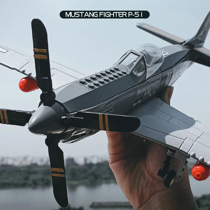 Militaire USA P-51 Mustang combattant Jets modèle blocs de construction avion technique avion MOC armes briques jouets pour cadeaux pour adultes