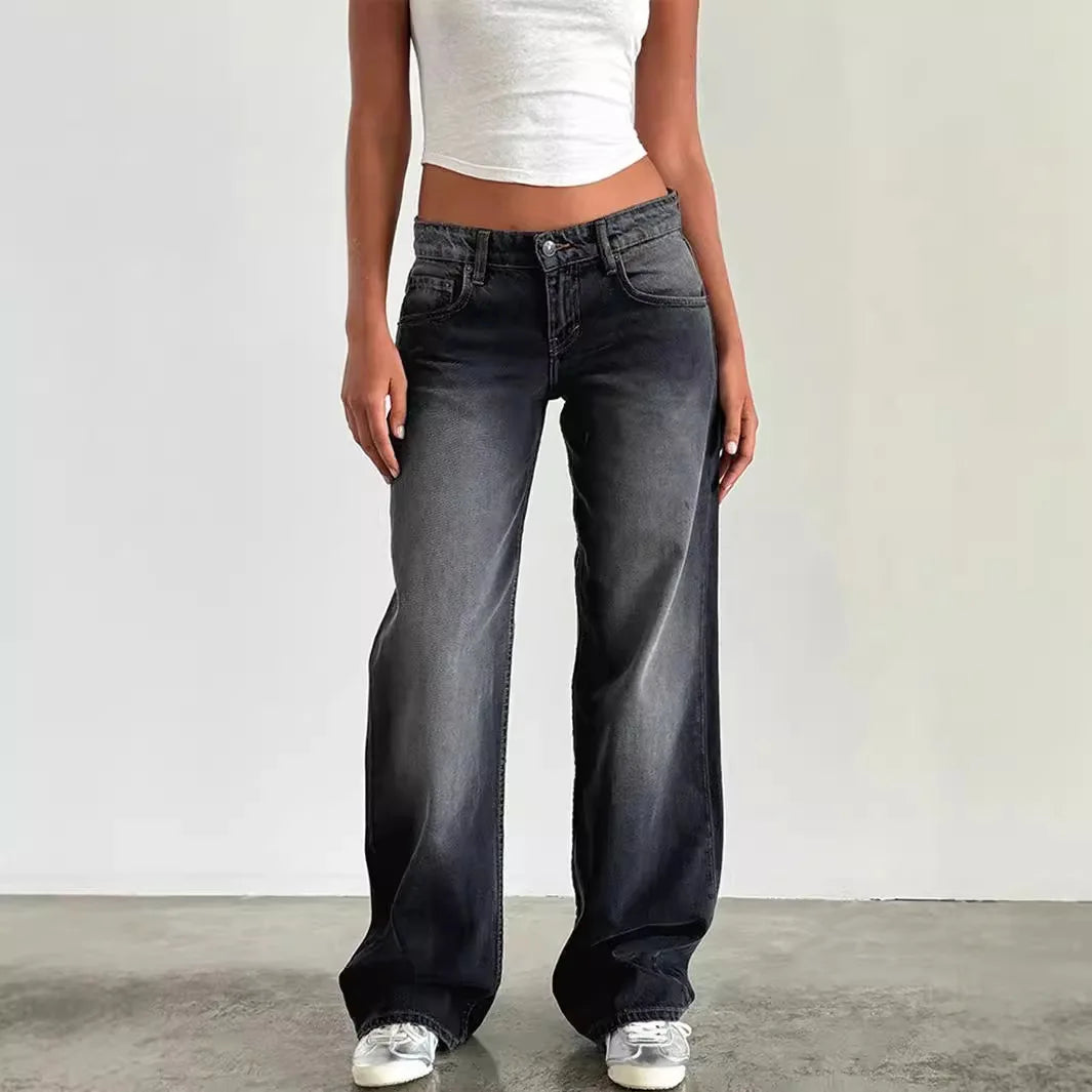 Jean à jambes droites pour femmes, haute qualité, quatre saisons, nouvelle mode, ample, taille basse, jambes larges, décontracté, sans élastique