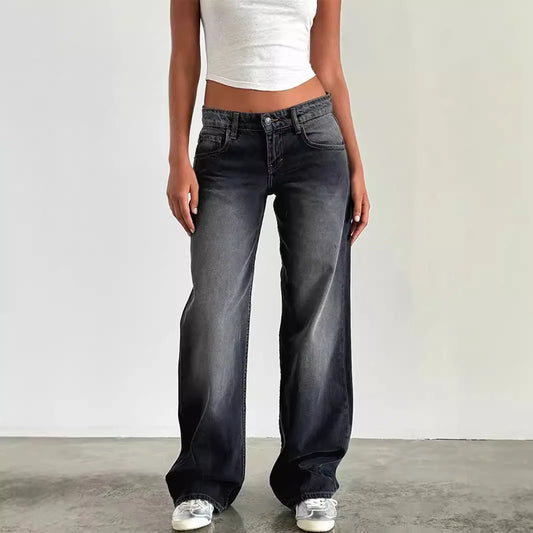 Jean à jambes droites pour femmes, haute qualité, quatre saisons, nouvelle mode, ample, taille basse, jambes larges, décontracté, sans élastique