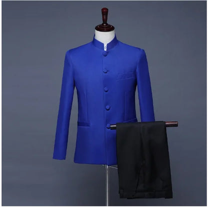 Blazer à col montant de style chinois pour hommes, couleur pure, affaires, formel, banquet de mariage, trempé, rouge, blanc, mâle, nouveau, fjj, 2 pièces