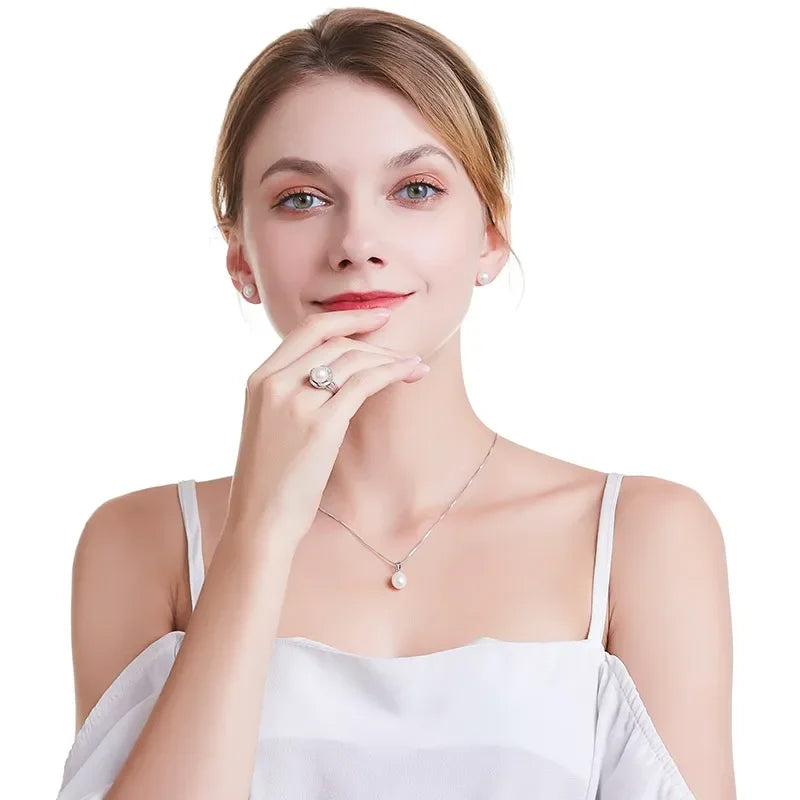 Bague en argent sterling 925 pour femme, grande perle naturelle, anneau en pierre réglable, perle blanche/rose/violette,