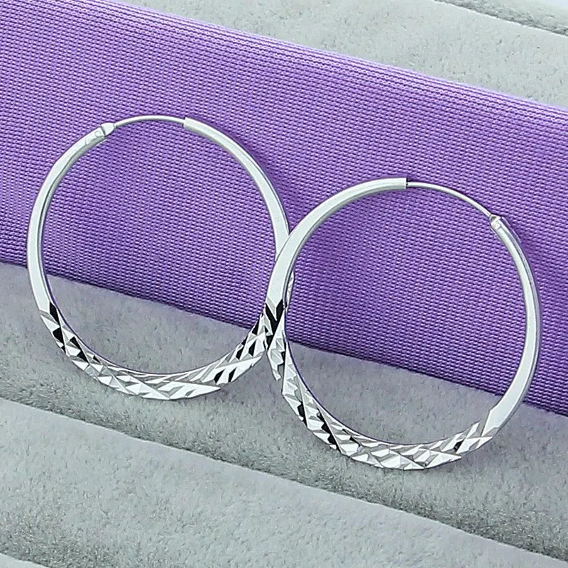 Boucles d'oreilles créoles géométriques simples en argent regardé 925 pour femmes, boucles d'oreilles cercle losange, bijoux de déclaration de mariage, mode