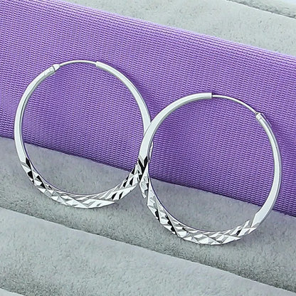 Boucles d'oreilles créoles géométriques simples en argent regardé 925 pour femmes, boucles d'oreilles cercle losange, bijoux de déclaration de mariage, mode