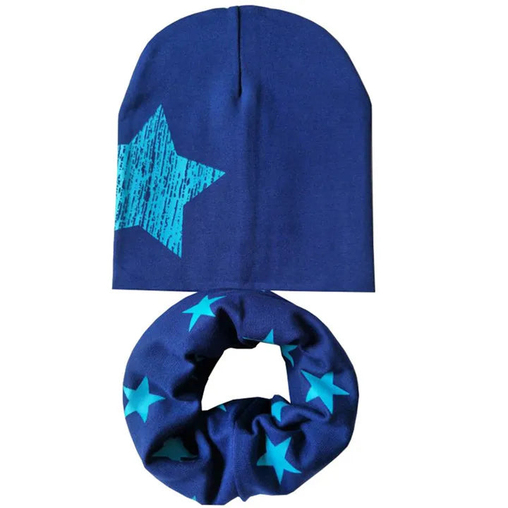 Chapeau en coton imprimé étoile pour bébé, casquette pour tout-petits, écharpe pour bébé, bonnet pour enfants, chapeaux pour garçons et filles, automne et hiver