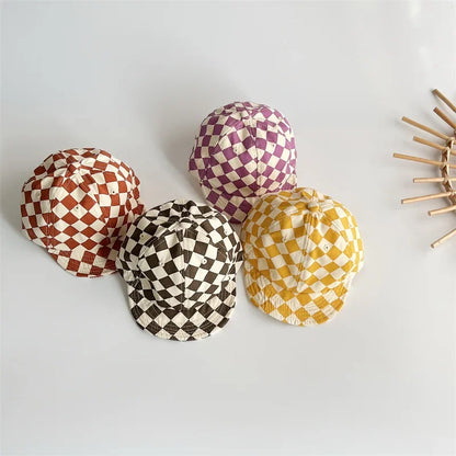 Casquette de baseball à bords souples pour enfants, chapeau de protection solaire pour bébé, ombrage, damier, mode, garçon, fille, 9832A