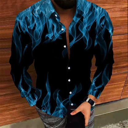 2023 Hommes Dames Hauts Couple Quotidien Flamme Décontracté Mode Rue En Plein Air Bleu Rouge Revers Bouton Chemise Haute Qualité Matériau Offre Spéciale