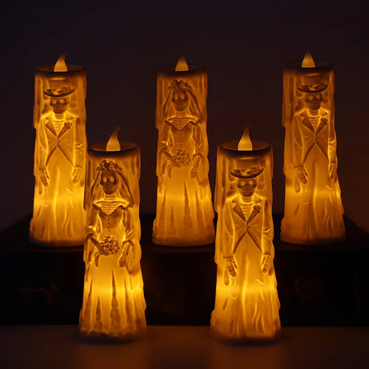 Lumières de crâne d’Halloween, bougies lumineuses LED, décorations effrayantes, accessoires décoratifs, mariée et marié fantômes, ornements de lampe de couple