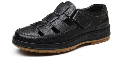 Mocassins ajourés en cuir faits à la main pour hommes, chaussures d'été décontractées, sandales classiques, chaussures plates de marche en plein air, respirantes