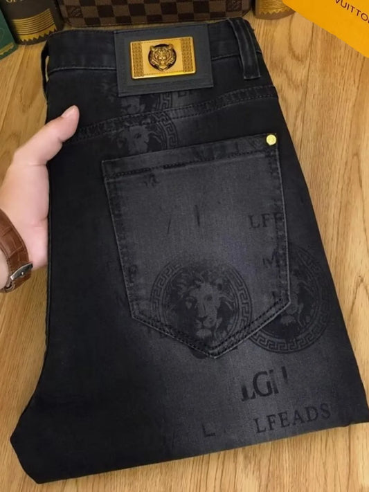 Jean Slim pour hommes, haut de gamme, européen, Version coréenne, décontracté, élastique, imprimé, pantalon Long, tendance pour jeunes