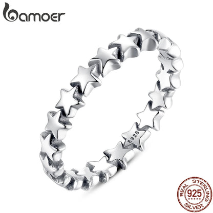 BAMOER offre spéciale véritable argent 925 étoile bague pour les femmes PA7151