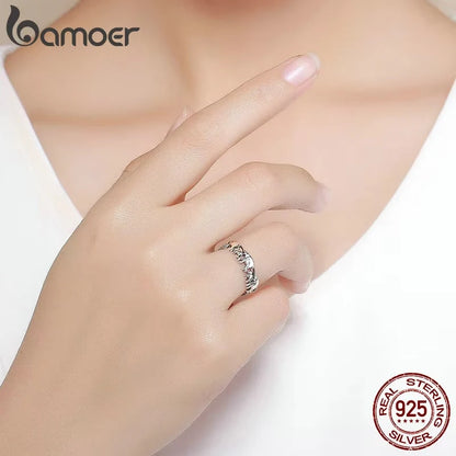 BAMOER 100% 925 argent Sterling empilable Collection animale éléphant famille bagues pour les femmes à la mode bijoux en argent SCR344