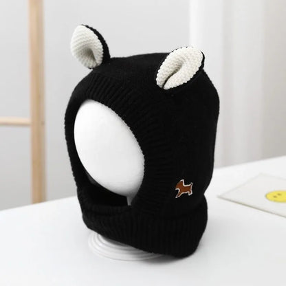 Bonnet en tricot avec oreilles de dessin animé pour bébé, bonnet à oreillettes pour bébé, document solide, épais, peluche, chaud, enfants, protection des oreilles, hiver, mignon