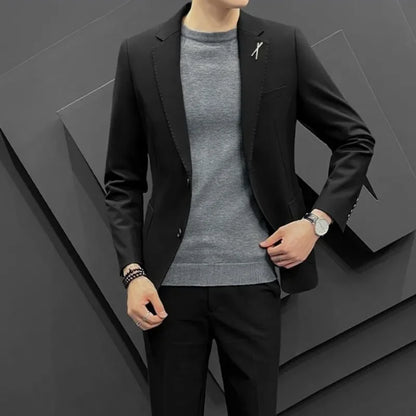 Costumes habnommée et blazers pour hommes, ensemble de tenues formelles pour hommes, mode décontractée, olympiques élégants, grandes tailles, mode de cérémonie, tendances, gris, 2 pièces